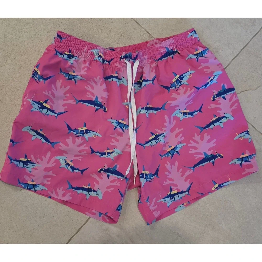 Chubbies Mens Pink Scuba Sharks Swim Trunks XL preppy coastal Beachy vacation